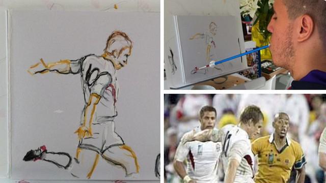 Henry Fraser, ce jeune rugbyman devenu peintre avec la bouche.  / Crédit Photo : <a href='https://twitter.com/henryfraser0/media' target='_blank' rel='nofollow'>Compte Twitter : Henry Fraser </a>