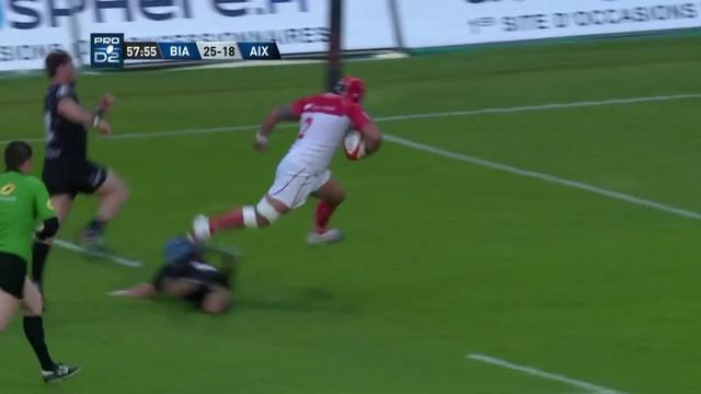 VIDÉO. Pro D2. Le talonneur de Biarritz Elvis Levi s'amuse dans la défense de Provence Rugby avec un triplé